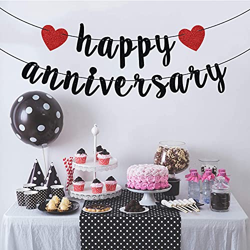 Happy Anniversary Banner, Anniversary Party Decorations, We Still Do, Happy Wedding Anniversary Party Decoration Supplies Black Red Glitter - Image 3