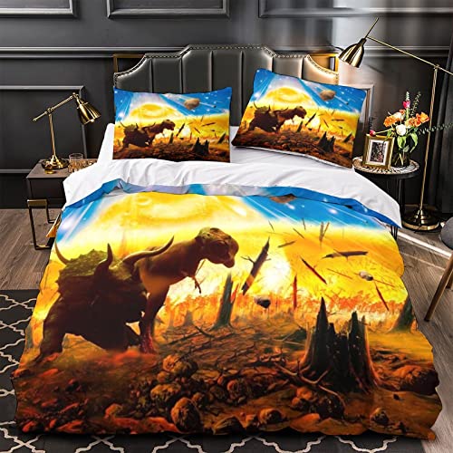 Cartoon-Dinosaurier Quilt-Bettbezug Bettbezug Drucken Schönes Tiermuster Für Kinder Jungen Mädchen Bettbezug Aus Mikrofaser Und Kissenbezüge 80x80 Single(135x200cm) Cover