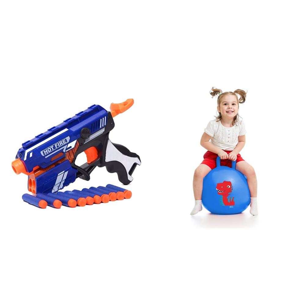 Storio Blaze Storm Hot Fire Soft Bullet Gun Toy with 10 Safe Soft Foam Bullets,Fun Target Shooting + Sit&Bounce Rubber Hop Ball for Boys Girls Toys,17 Inches Ball for Kids (Set of 2 Toys),Multicolor (B0B7146BM7) Amazon Price History, Amazon Price Tracker