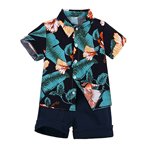 Image of Toddler Baby Boy Summer Clothes Set Floral Shirt Bow-tie Shorts Hawaiian Outfit