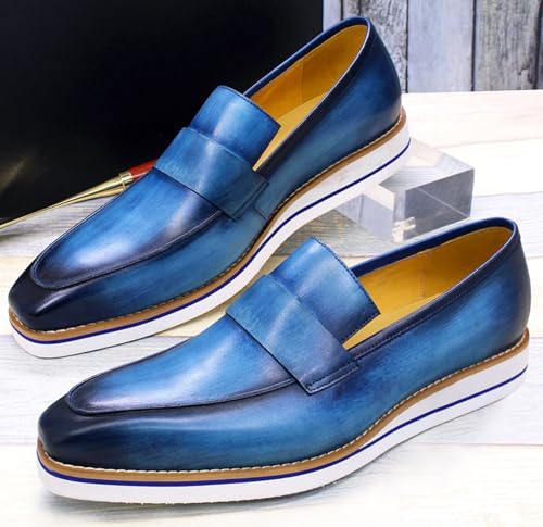 Santimon Mens Slip On Shoes Casual Dress Penny Loafers Genuine Leather Lightweight Flat Shoes Prom Wedding Business Mocasines Fashion Comfortable Tuexdo Shoes for Men4