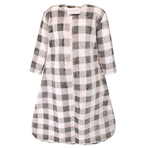 Image of Hudson Baby Unisex Baby Plush Sleeping Bag, Sack, Blanket, Long-Sleeve Pink Gray Plaid, 0-6 Months