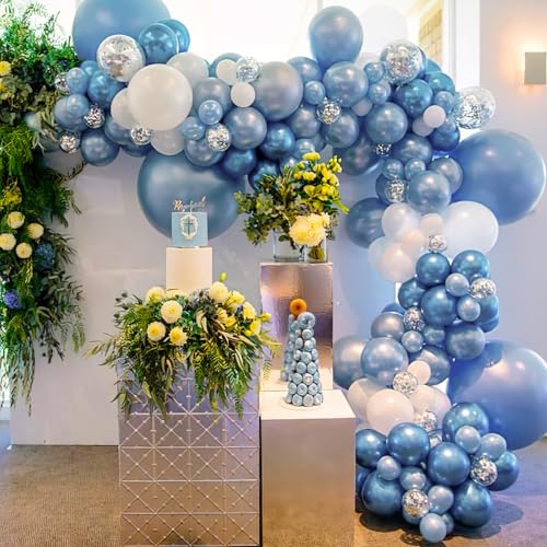 Image of PartyWoo Light Blue Balloons, 140 pcs Light Blue and Metallic Blue Balloons Different Sizes Pack of 18 Inch 12 Inch 10 Inch 5 Inch for Balloon Garland Arch as Birthday Decorations, Party Decorations