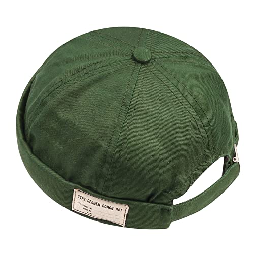 Croogo Unisex Visor-Less Cap Cotton Denim Brimless Docker Cap Rolled Cuff Harbour Hat Summer Baseball Cap, Gd21-army Green, One size