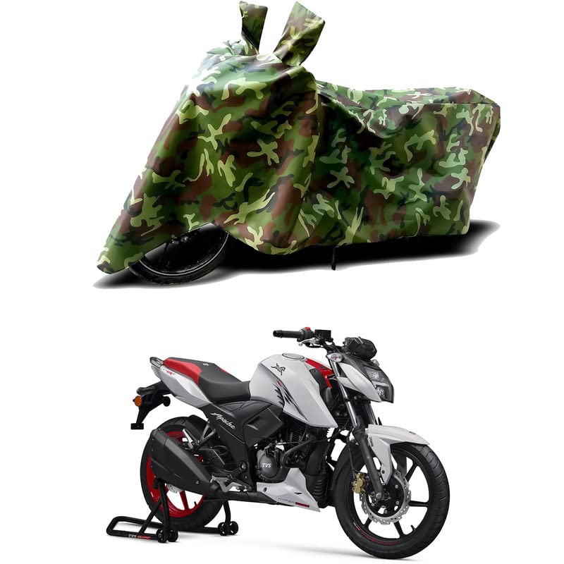 Image of 100% Water Resistant Bike Scooty Two Wheeler Body Cover Compatible for TVS Apache RTR 160 4V RTR /UV-Rays /Heat Protection /Birds Dropping /Scratchproof /Dust Proof /Waterproof /All [Green MJ]