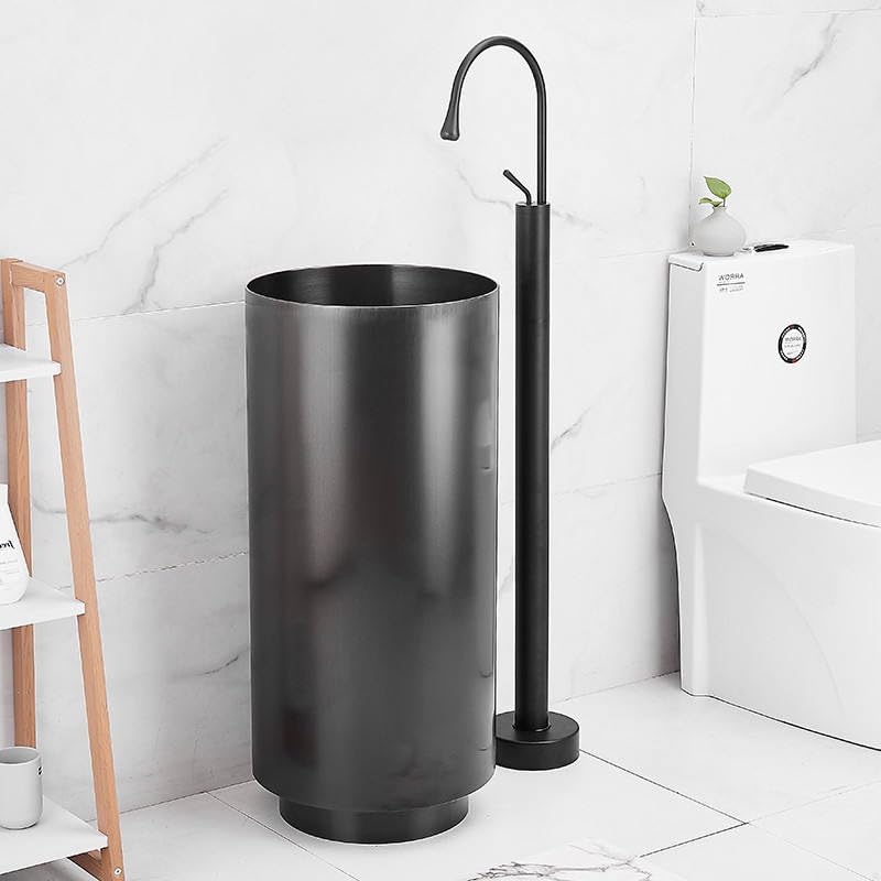 Image of BASSINO Luxury Free Standing Golden Basin Faucet Floor Mounted Pedestal Tap for Bathroom Bathtub & Wash Basin 4x8x46 Inches Tall Single Lever Mixer Tap with Premium Brass Body Designer Faucet Black