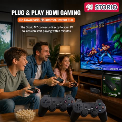 Image of Storio M7 Retro Game Stick for TV | 20,000+ Built-in Classic Games | Plug & Play HDMI Video Game Console with 2 Wireless Controllers & 64GB Card | Gaming Toy for Kids 7-15 Years & Family Fun