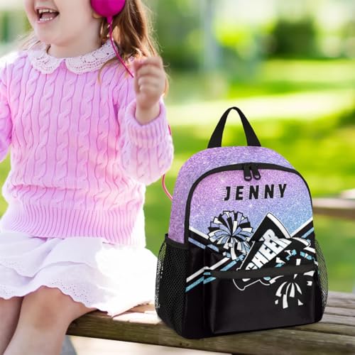 Personalized Kids Cheer Backpack for Girls Boy Cheerleader Preschool Toddler Backpack Nursery Bookbag Lightweight Custom School Bag Purple Glitter 7