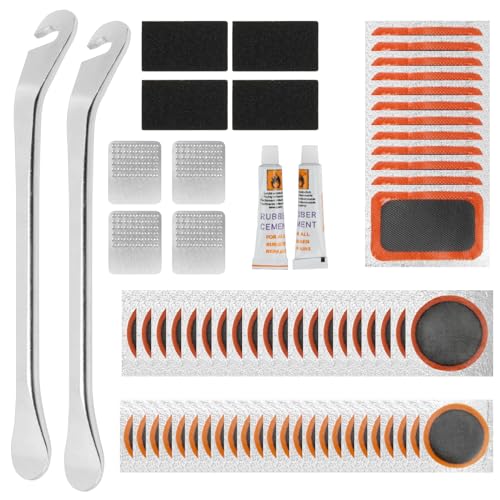 Bike Tire Repair Kit - 68 Pcs Bike Tire Patch Kit With 56 Vulcanizing Patches, 2 Tire Levers, 2 Glue Tubes, And Tools Bike Tool Kit For Mountain Bike Accessories,Bmx,Road Bikes,Ebike Scooters