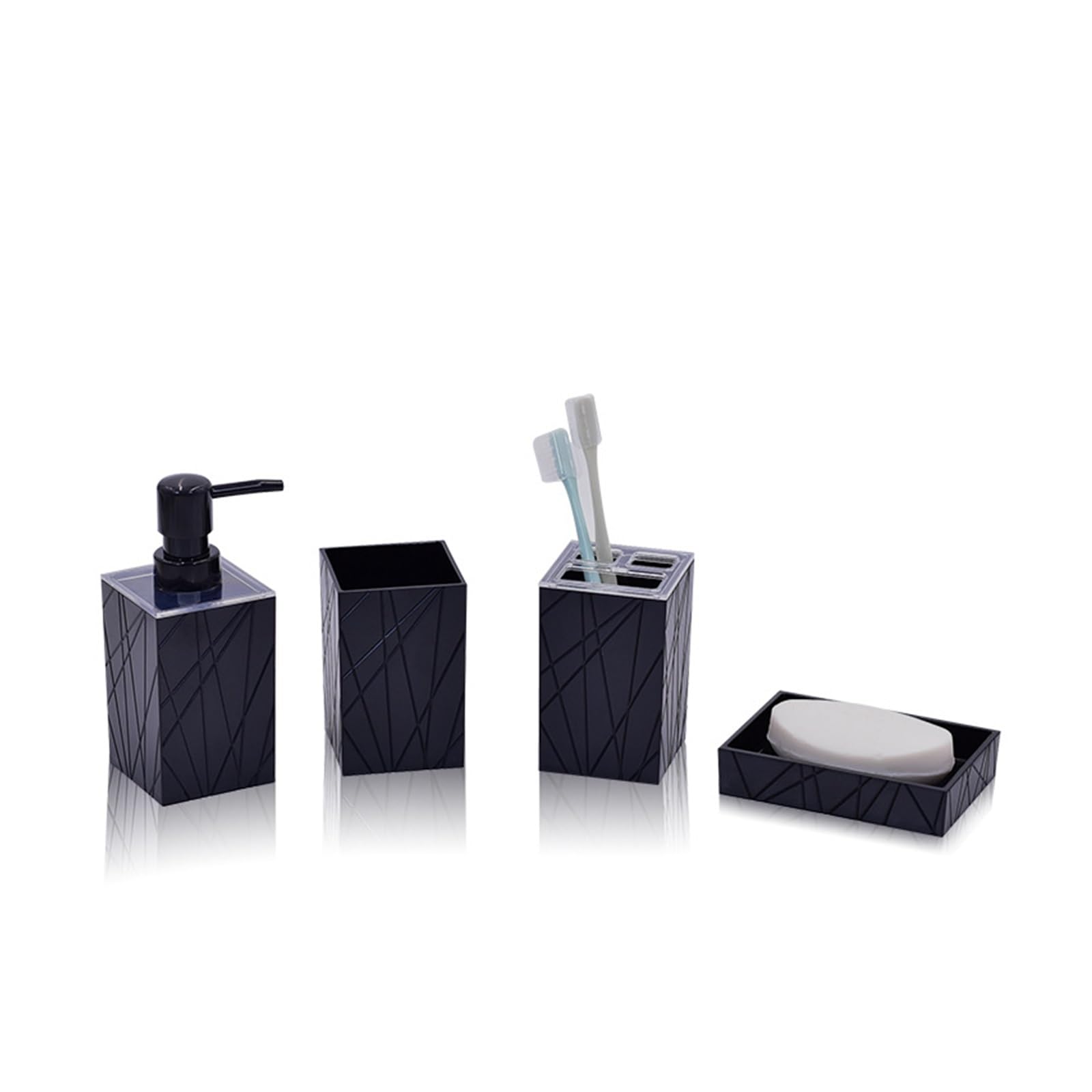 Soap And Toothbrush Holder Sets Plastic Bathroom Accessories Set Toilet Brush Soap Dispenser Mouthwash Cup Toothbrush Holder Soap Dish Cotton Swab Box(T230-4 black)