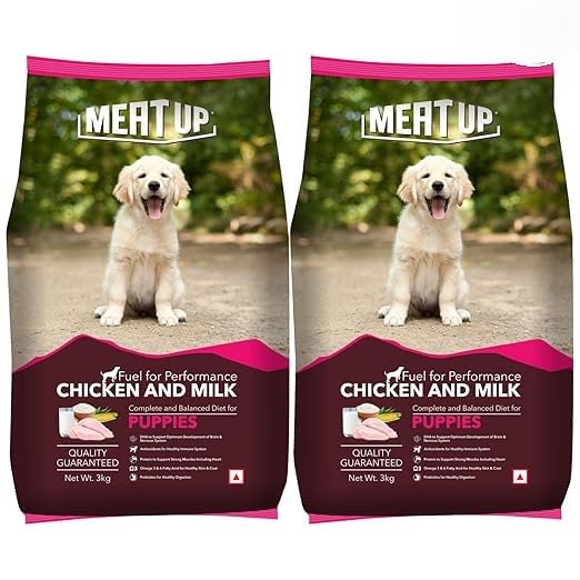 Image of Meat Up Puppy Dry Dog Food 6kg (3kg + 3kg Free) | Chicken & Milk Flavour | Supports Brain & Nervous System Development | Maintains Digestive Health | Enriched with Vitamins & Minerals