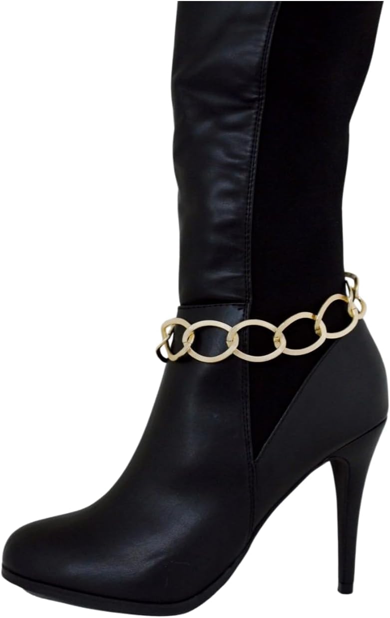 TrendyFashionJewelry Statement Gold Boot Chains Pair For Women, Thick Chunky Link Shoe Anklet Boot Bracelets, Streetwear Western Editorial Fashion Accessory, Adjustable 11-15 In, BC206