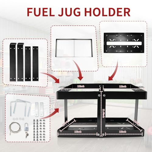 Image of Upgrade Fuel Jug Holder, Black, Fits Two 5 Gallon | Gas Can Holder For Trailer, Sturdy Four-Way Support and Locking Straps, Compatible with VP Gas Can