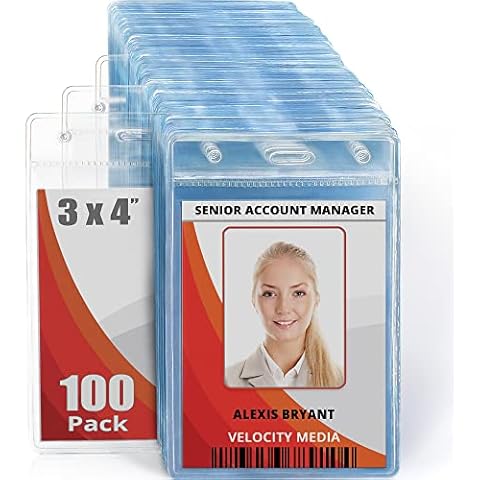 Mifflin-USA Plastic Vertical Card Holder (3x4 Inch, Clear, Bulk 100 Pack) Quick Load No Zipper Name ID Badge Cover