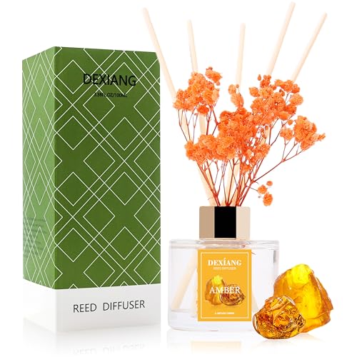 Reed Diffuser Set – 3.38 fl oz （100ml） Amber Home Fragrance Reed Diffuser for Bathroom Shelf Decor 6 Reed Stick