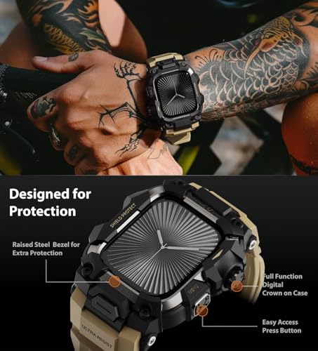 Image of ULTIMAL Rugged Case with Band for Apple Watch 46mm,Compatible with Apple Watch Series 11 /10, Military Grade Shockproof Bumper Cover for iWatch Tactical Band Men (46mm,Desert Yellow)
