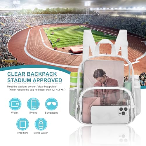 Image of Busiuw Clear Backpack for Stadium Events Clear Backpack 12x12x6 with Front Pocket for Concert Sport Events Work Travel (White)