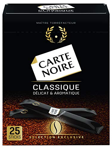 CARTE NOIRE - Café Soluble « Classique » - Café Instantané en Dosette Carte Noire - Délicat et Aromatique - 25 sticks - Fabriqué en France