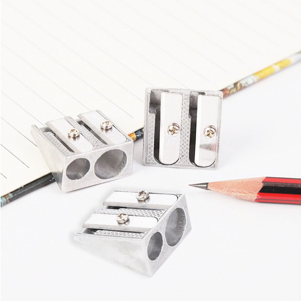 3pcs Metal Pencil Sharpeners with 2 Holes, Aluminium Sharpener for Kids and Adults, School, Office, Makeup