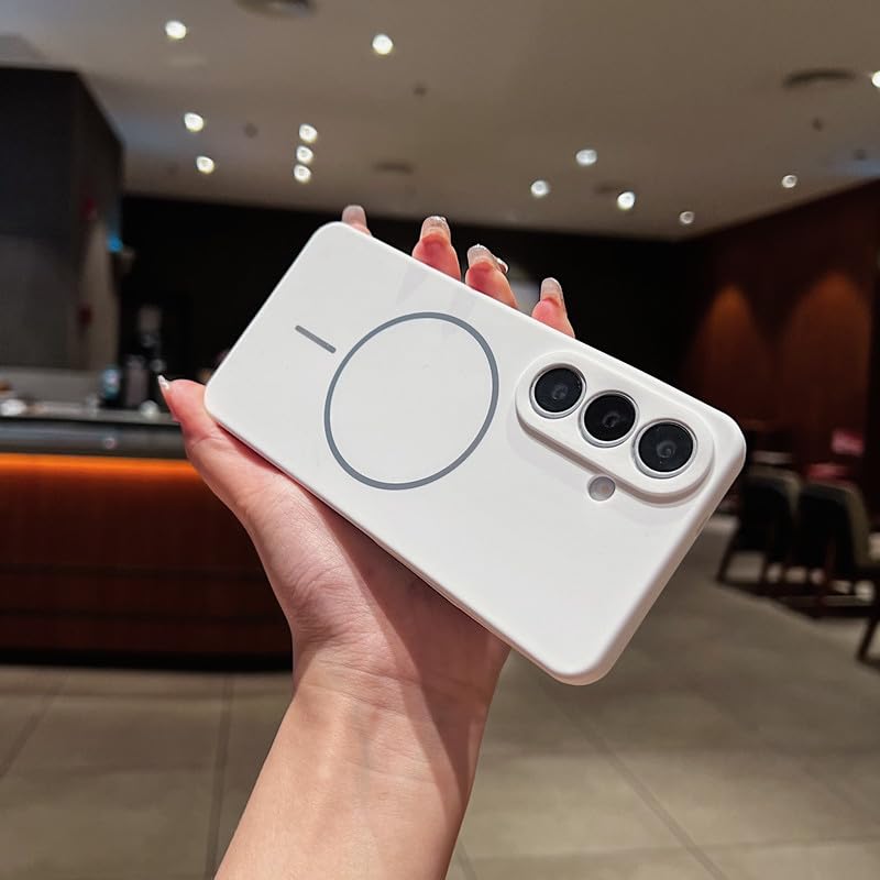 Image of LuxuryKase Silicone Magnetic Case for Samsung Galaxy S26 | Soft Microfiber Lining | MagSafe Support | Shockproof Protective Cover | Precise Cutouts | Slim Fit Design - White