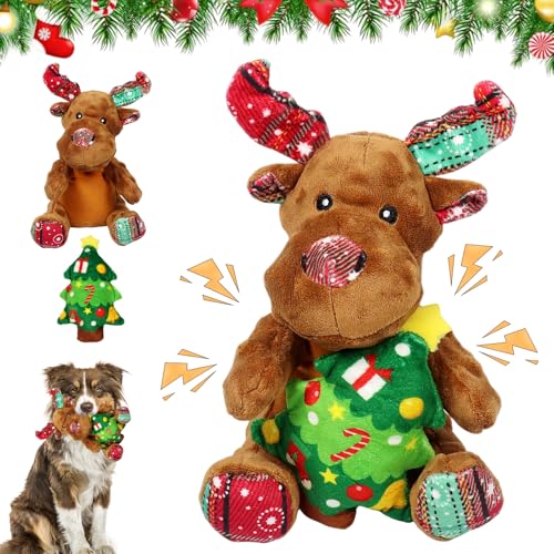 Giocattoli per cani per Natale, giocattolo per cani con renna che squittisce, giocattolo per cani per Natale, giocattolo interattivo per cani, giocattolo da masticare per cani, regali di Natale per