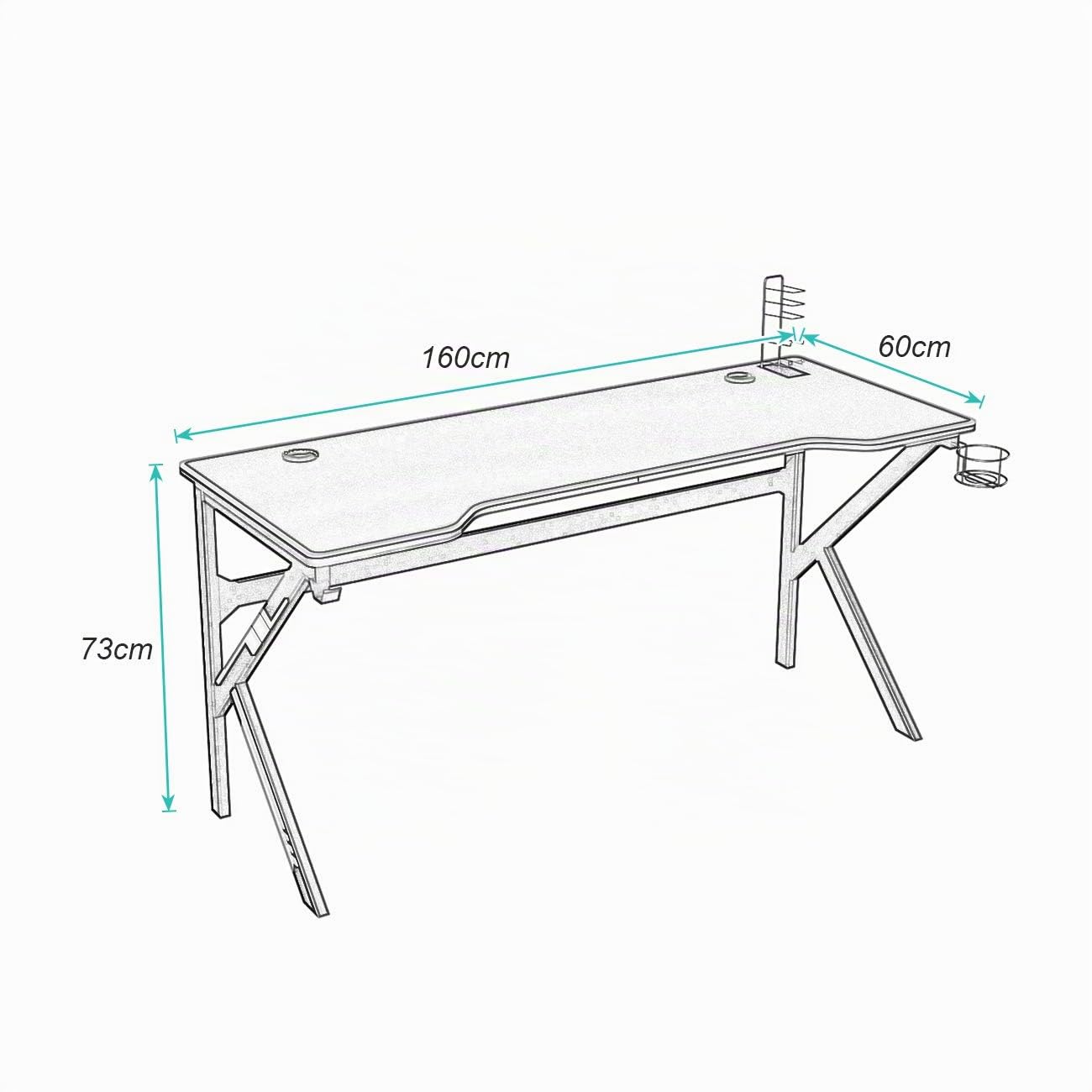 soges Bureau Gaming 160cm Informatique Ordinateur Gamer Pro Bureau de Jeu Table avec Tapis de Souris à Couverture complète Noir