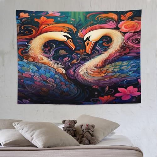 Tapisserie cygne PAZZK tenture murale salon et décoration de chambre