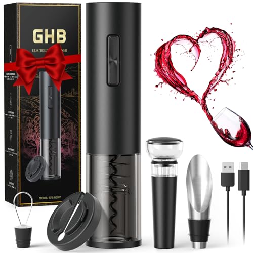 GHB Wine Opener Electric Wine Bottle Opener Rechargeable Cordless, Automatic Wine Corkscrew Opener for Home Kitchen Party Bar Gifts for Men by GHB - Used condition - CA$13.23