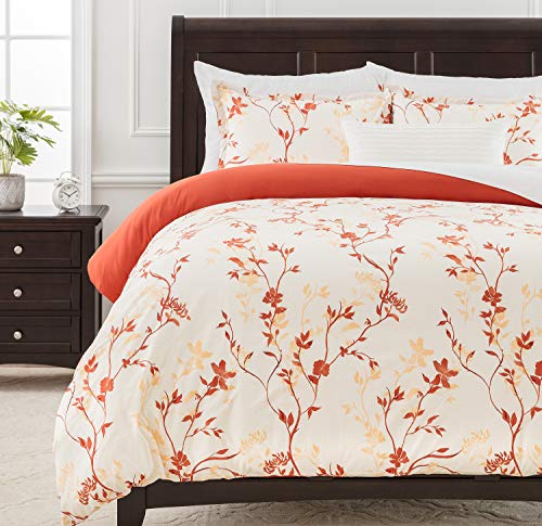 Chanasya Floral Duvet Cover Set - Duvet Cover (90” X 90”) & 2 Pillow Shams (20” X 26”) - 3-Piece Set, Queen Size, Rust Orange #TOP2
