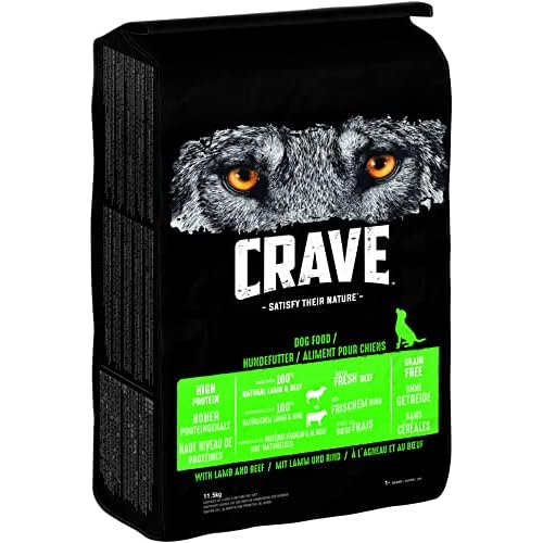 CRAVE Premium Trockenfutter mit Lamm & Rind für Hunde – Getreidefreies Adult Hundefutter mit hohem Proteingehalt – 11.5 kg
