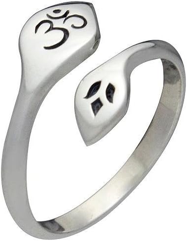 Zoe and Piper RingsOm (Aum) and Lotus Ring in Adjustable Lotus Petal Wrap Style in Sterling Silver, 7155