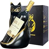 MAIHOM Porte-bouteille de vin décoratif en forme de chat, support de table pour comptoir, cadeau pour amateurs de vin, organiseur de bouteilles d'eau pour armoire, casier à vin noir