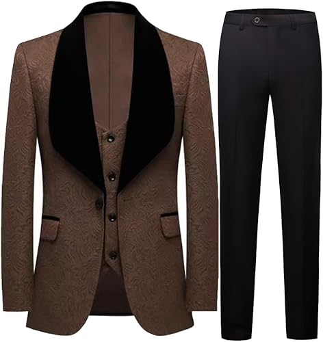 Men’s Suits Slim Fit 3 Piece One Button Tuxedo Suit Set Wedding Prom Dinner Party（Blazer+Vest+Pants）