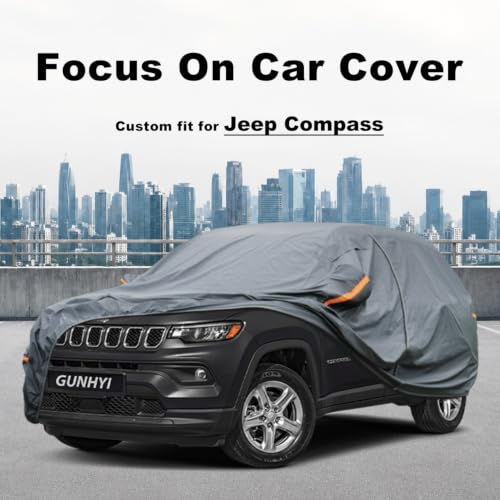Image of GUNHYI Premium Car Cover Custom Fit Jeep Compass, 16 Layers Heavy Duty Car Cover Waterproof All Weather with Zipper Door for Sun Rain Snow Dust Uv Protection