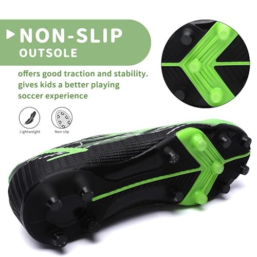 Hanani Kids Soccer Cleats Boys Girls Soccer Shoes Youth Athletic Outdoor & Indoor Baseball Shoe Firm Ground Cleat Comfortable Flexible Sneaker Blackgreen thumb #3