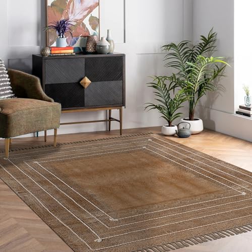 Tapis en coton imprimé main style dhurrie bohème carré pour salon - 3