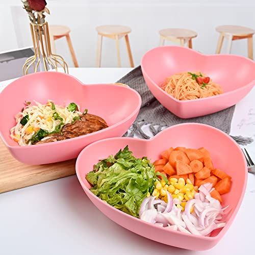 Xuejun Bamboo Fiber Big Heart-Shaped Bowls Pink Deep Heart Plates Salad Bowl/Fruit Bowl For Desserts/Pasta/Dinner, 9.7Inch #TOP7