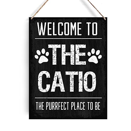 Biopracess Welcome To The Catio The Purrfect Place To Be Signs Rustic Cat Home Metal Sign Retro Vintage Tin Sign Metal Poster Wall Art Decor 8x12 Inches
