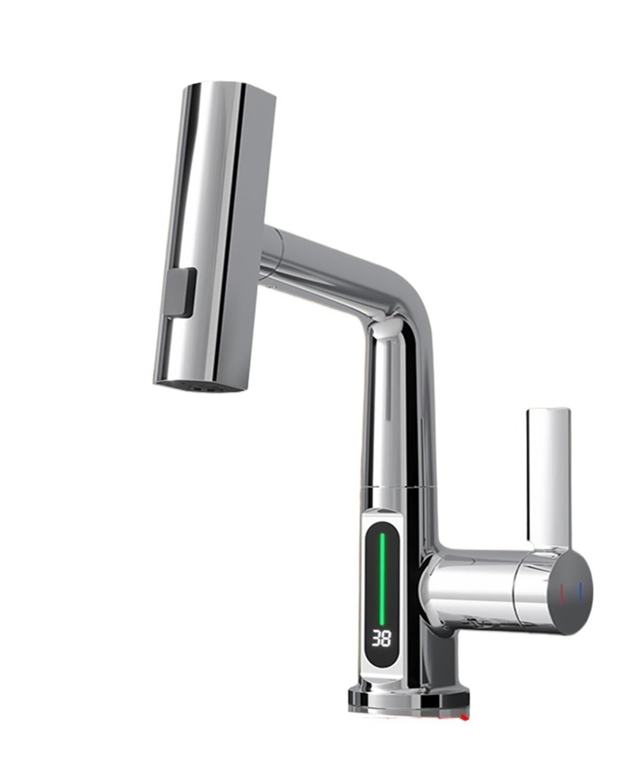 Zadccs A-Silvery Kitchen Faucets, Waterfall Basin Faucet Pull-Out Kitchen & Bathroom, Rainfall Temperature Digital Display No Battery Sus604 Stainless Steel(A-Silvery)