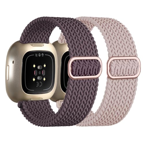 Zythtic 2 Stück Geflochtene Armband Kompatibel Mit Fitbit Versa 4/Versa 3/Sense/Sense 2 für Damen Und Herren, Elastische...