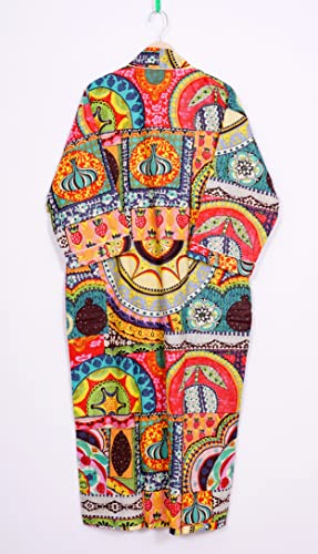Image of Pure 100% Cotton Robe For Womens Bathrobe Dressing Gown Long sleepwear Free Size Kimono