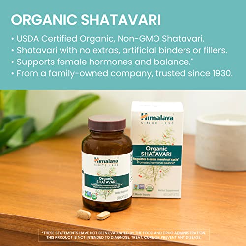 Himalaya Organic Shatavari For Pms, Menstrual Cramp Relief, Menopause Support, And Women's Health, 1,300 Mg, 60 Caplets, 1 Month Supply #TOP2