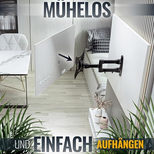 RICOO TV Wandhalterung Schwenkbar Fernseher Halterung für 32-43 Zoll Schwenkarm Fernsehhalterung für Wand S2522 Wand-Halter Neigbar Flach OLED Curved Fernseh-Arm bis 15 Kg & VESA 200 x 200 mm – Bild 3