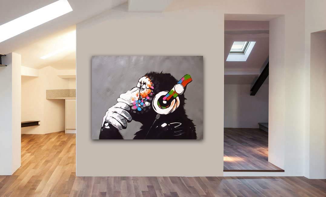 Amazon.com: Banksy DJ Monkey Gorilla Chimp Canvas Wall Art Framed