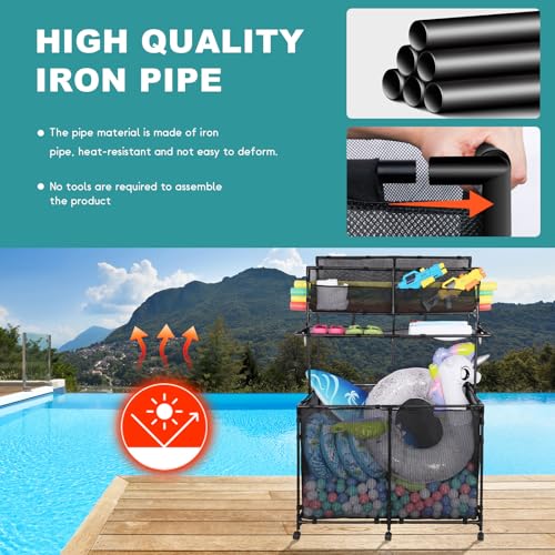 Vhelyom Pool Storage bin,Poolside Storage Organizer,Double Deck,Holder for Outdoor,Pool,Patio,Garden,Organizer for Toys,Floats,and Swimming Equipments,2-Size (Large) by Vhelyom - Image 4