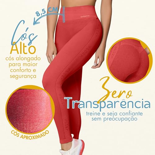 Selene Calça Legging Academia Sem Costura Cintura Alta Fitness Feminino Adulto, Coral Mescla, M