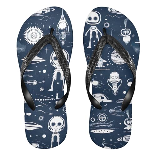 Space Aliens Spaceship Flip Flop Beach Summer Casual Sandal for Women & Men Shower Shoes XS