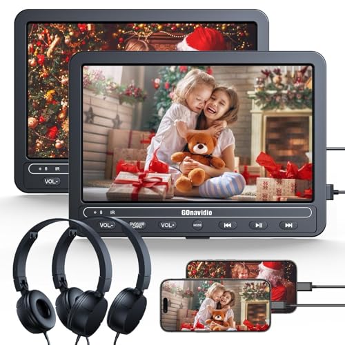 GOnavidio 10.1" Dual Portable DVD Players for Car with HDMI Input, 5 Hours Battery, Dual Car DVD Players Support USB/TF Card, Play Same/Different Movies, Region Free (2 x Player) (black)