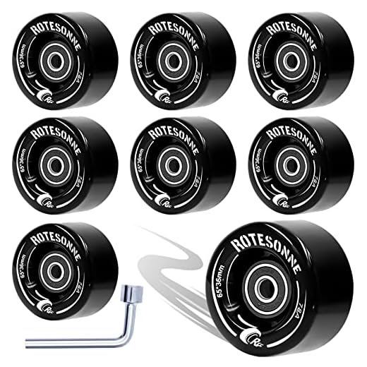 8 Pack 78A Quad Roller Skate Wheels 65 x 36mm with ABEC-9 Bearings Installed for Double Row Skating, Quad Skates Accessories Outdoor/Indoor Use (Black)