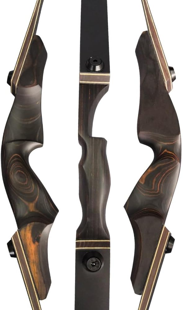 60" Black Hunter Takedown Recurve Bow 20-60 Lbs Traditional Wood Right Handed Bow American Hunting Longbow for Hunting Target Practice